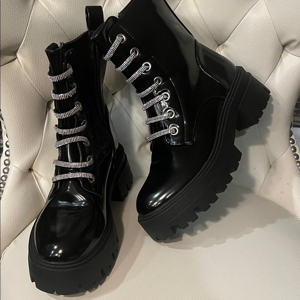 Forever 21 Glossy Black Combat Boots